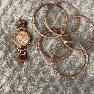 Rose Gold Watch & Bracelet Set